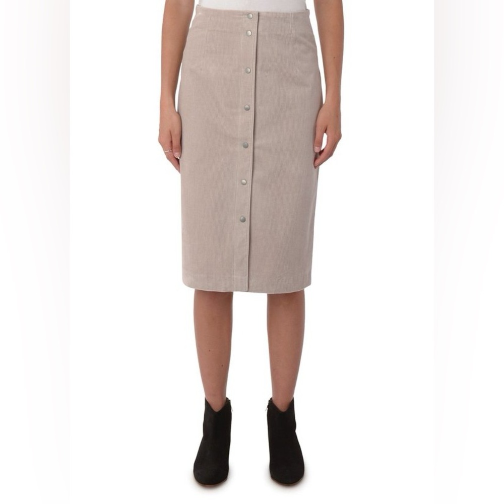 Snap-Front Taupe Corduroy Pencil Skirt
